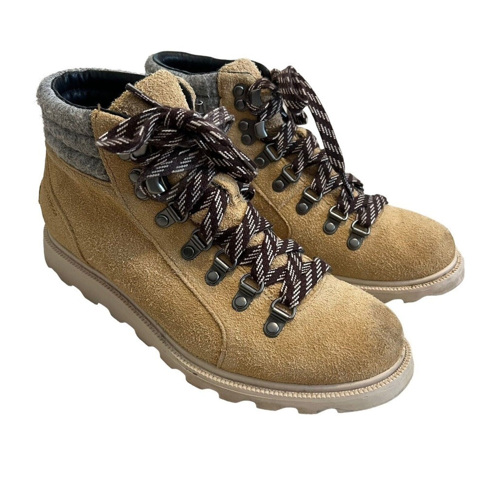 Sorel‎ Ainsley Conquest Hiking Boot Size 7 Oatmeal Tan Suede Leather Waterproof